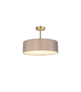 Baymont Antique Brass 3 Light E27 Semi Flush Fixture With 45cm x 15cm Faux Silk Shade Grey-1