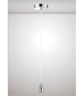 1.5m Suspension Kit 1 Light Polished Chrome, White Braided Cable, E27 Max 60W, c, w Ceiling Bracket - 2