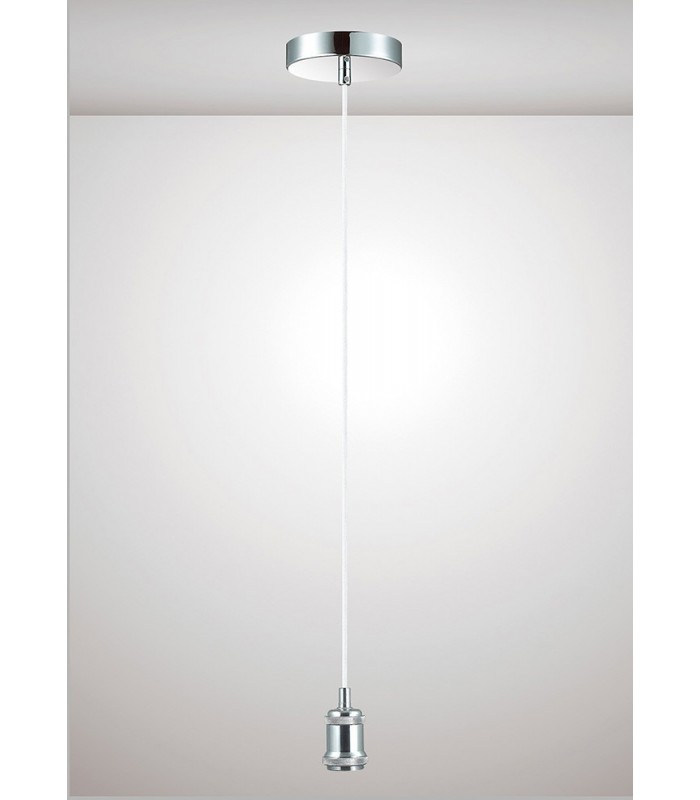 1.5m Suspension Kit 1 Light Polished Chrome, White Braided Cable, E27 Max 60W, c, w Ceiling Bracket - 2