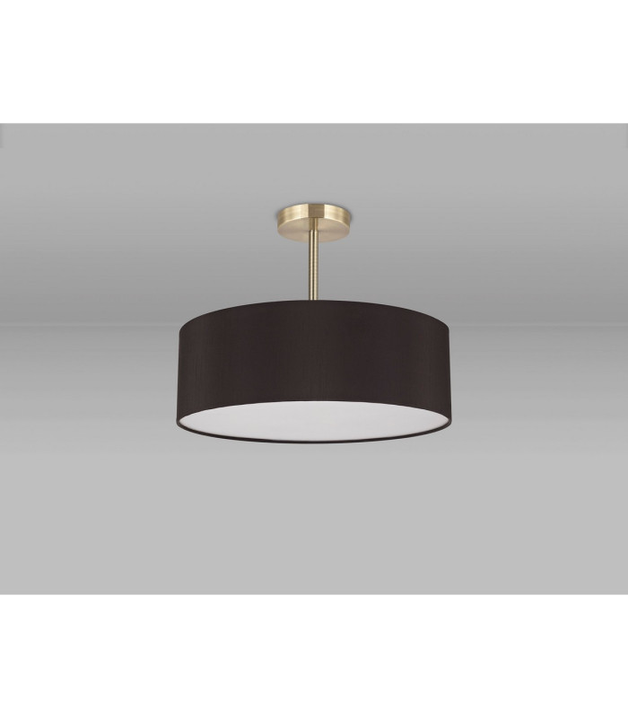 Baymont Antique Brass 3 Light E27 Semi Flush Fixture With 45cm x 15cm Faux Silk Shade Black-11