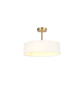 Baymont Antique Brass 3 Light E27 Semi Flush Fixture With 45cm x 15cm Faux Silk Shade White-1