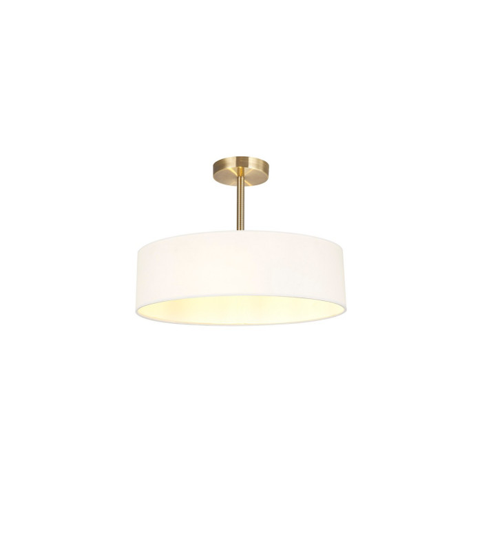 Baymont Antique Brass 3 Light E27 Semi Flush Fixture With 45cm x 15cm Faux Silk Shade White-1