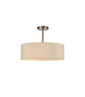 Baymont Satin Nickel 3 Light E27 Semi Flush Fixture With 45cm x 15cm Faux Silk Shade Ivory Pearl/White Laminate-1