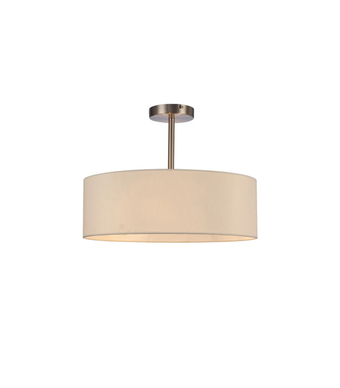 Baymont Satin Nickel 3 Light E27 Semi Flush Fixture With 45cm x 15cm Faux Silk Shade Ivory Pearl/White Laminate-1