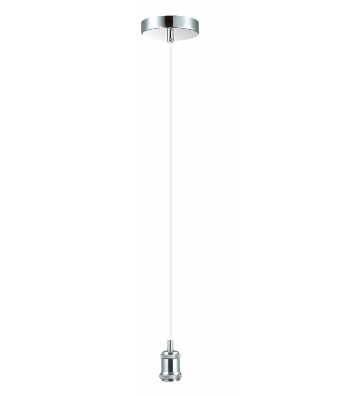 1.5m Suspension Kit 1 Light Polished Chrome, White Braided Cable, E27 Max 60W, c, w Ceiling Bracket - 4