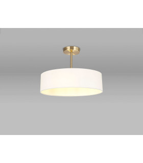 Baymont Antique Brass 3 Light E27 Semi Flush Fixture With 45cm x 15cm Faux Silk Shade White-2