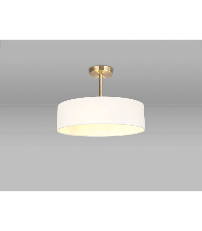 Baymont Antique Brass 3 Light E27 Semi Flush Fixture With 45cm x 15cm Faux Silk Shade White-2