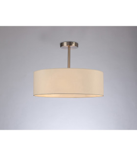 Baymont Satin Nickel 3 Light E27 Semi Flush Fixture With 45cm x 15cm Faux Silk Shade Ivory Pearl/White Laminate-2