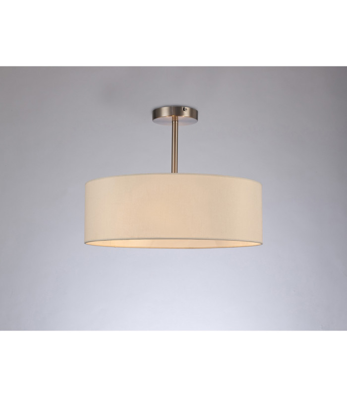 Baymont Satin Nickel 3 Light E27 Semi Flush Fixture With 45cm x 15cm Faux Silk Shade Ivory Pearl/White Laminate-2