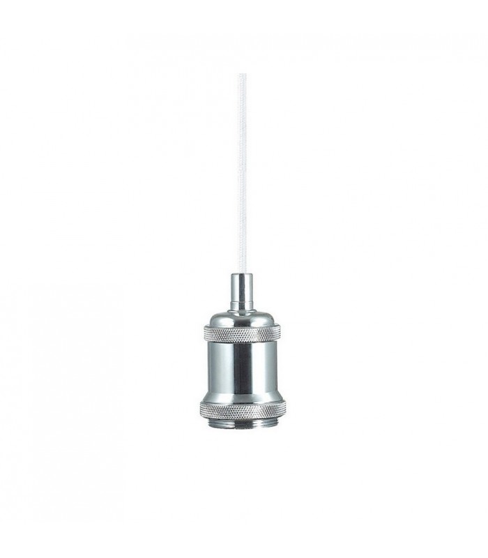 1.5m Suspension Kit 1 Light Polished Chrome, White Braided Cable, E27 Max 60W, c, w Ceiling Bracket - 5
