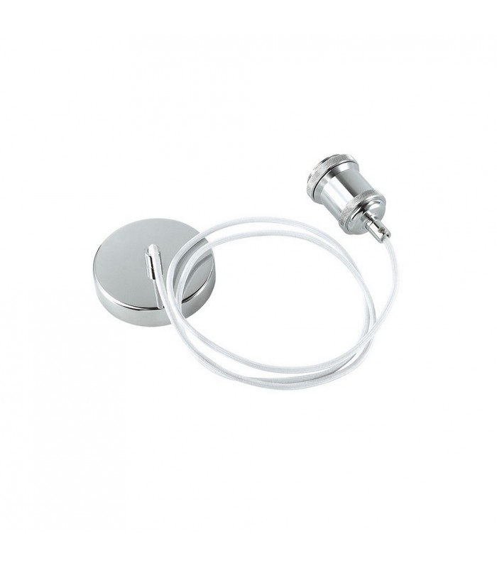 1.5m Suspension Kit 1 Light Polished Chrome, White Braided Cable, E27 Max 60W, c, w Ceiling Bracket - 6