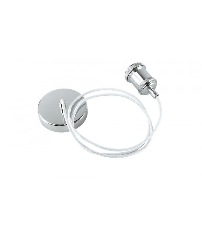 1.5m Suspension Kit 1 Light Polished Chrome, White Braided Cable, E27 Max 60W, c, w Ceiling Bracket - 7
