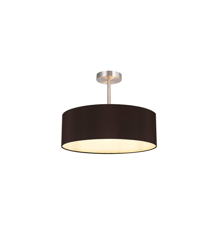 Baymont Satin Nickel 3 Light E27 Semi Flush Fixture With 45cm x 15cm Faux Silk Shade Black-1