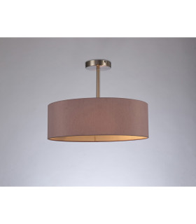 Baymont Satin Nickel 3 Light E27 Semi Flush Fixture With 45cm x 15cm Dual Faux Silk Shade Taupe/Halo Gold-2