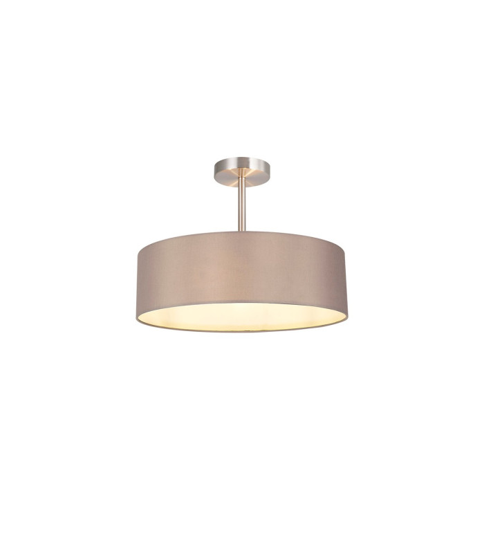 Baymont Satin Nickel 3 Light E27 Semi Flush Fixture With 45cm x 15cm Faux Silk Shade Grey-1