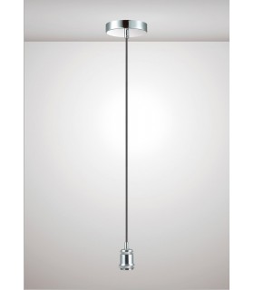1.5m Suspension Kit 1 Light Polished Chrome, Black Braided Cable, E27 Max 60W, c, w Ceiling Bracket - 2
