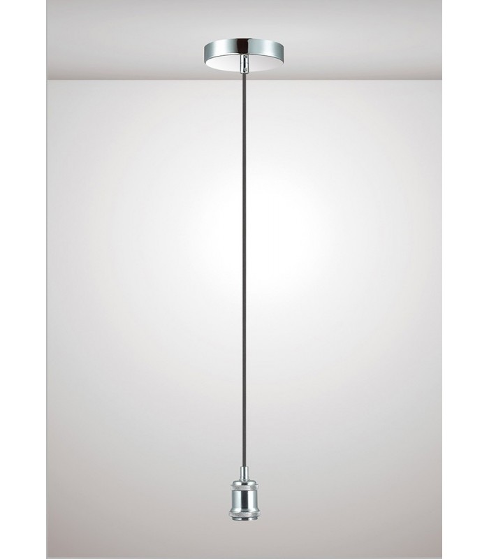 1.5m Suspension Kit 1 Light Polished Chrome, Black Braided Cable, E27 Max 60W, c, w Ceiling Bracket - 2