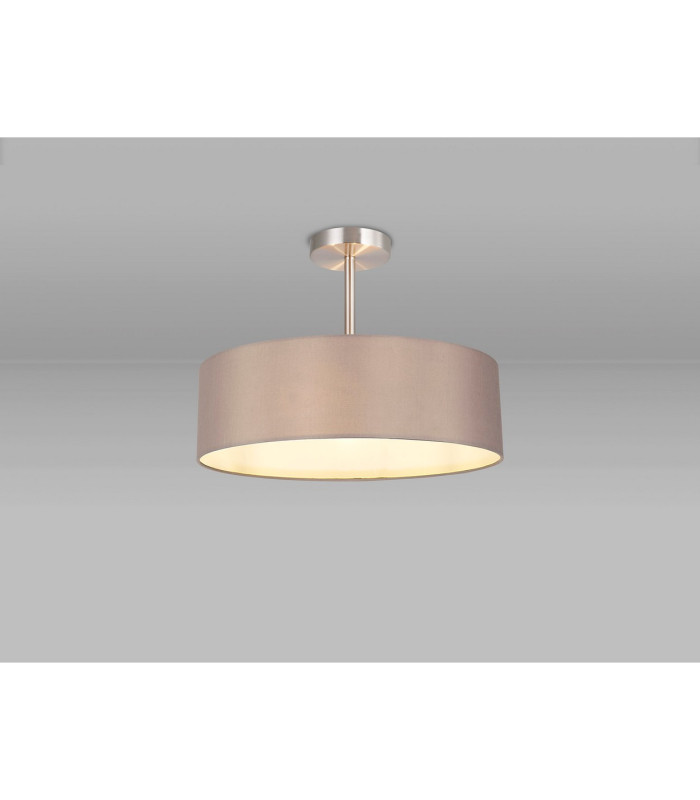 Baymont Satin Nickel 3 Light E27 Semi Flush Fixture With 45cm x 15cm Faux Silk Shade Grey-2