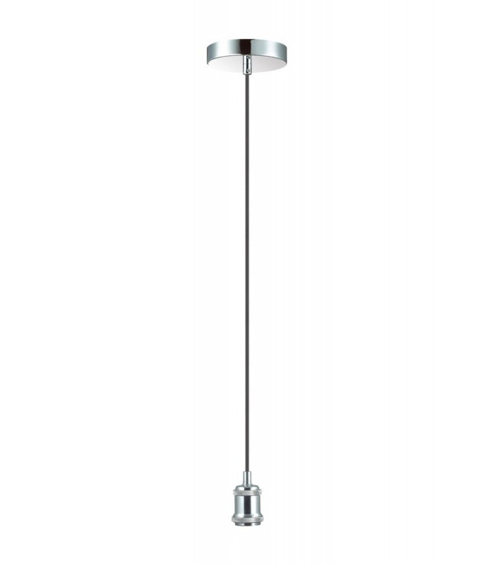 1.5m Suspension Kit 1 Light Polished Chrome, Black Braided Cable, E27 Max 60W, c, w Ceiling Bracket - 4