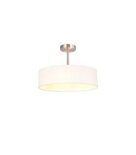 Baymont Satin Nickel 3 Light E27 Semi Flush Fixture With 45cm x 15cm Faux Silk Shade White-1