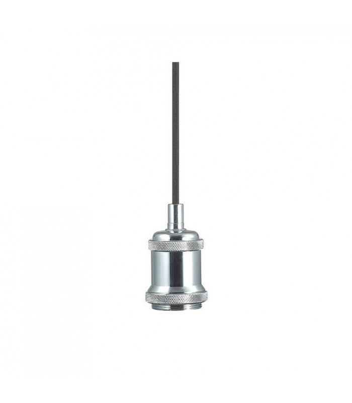 1.5m Suspension Kit 1 Light Polished Chrome, Black Braided Cable, E27 Max 60W, c, w Ceiling Bracket - 5