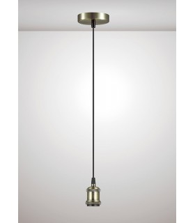 1.5m Suspension Kit 1 Light Antique Brass, Antique Base and Black Braided Cable, E27 Max 60W, c, w Ceiling Bracket - 2