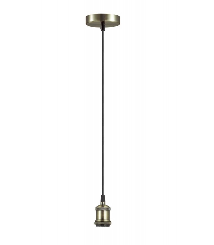 1.5m Suspension Kit 1 Light Antique Brass, Antique Base and Black Braided Cable, E27 Max 60W, c, w Ceiling Bracket - 4