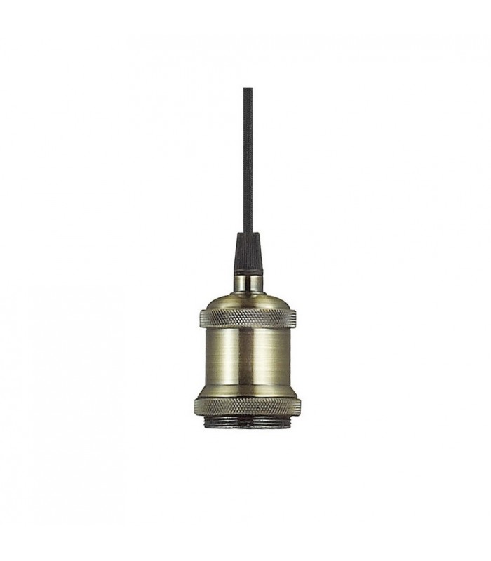 1.5m Suspension Kit 1 Light Antique Brass, Antique Base and Black Braided Cable, E27 Max 60W, c, w Ceiling Bracket - 5