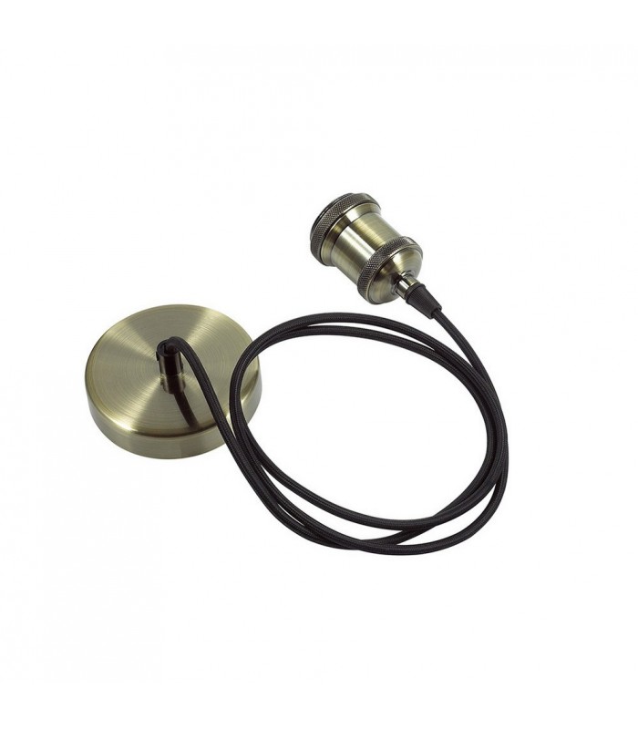 1.5m Suspension Kit 1 Light Antique Brass, Antique Base and Black Braided Cable, E27 Max 60W, c, w Ceiling Bracket - 6