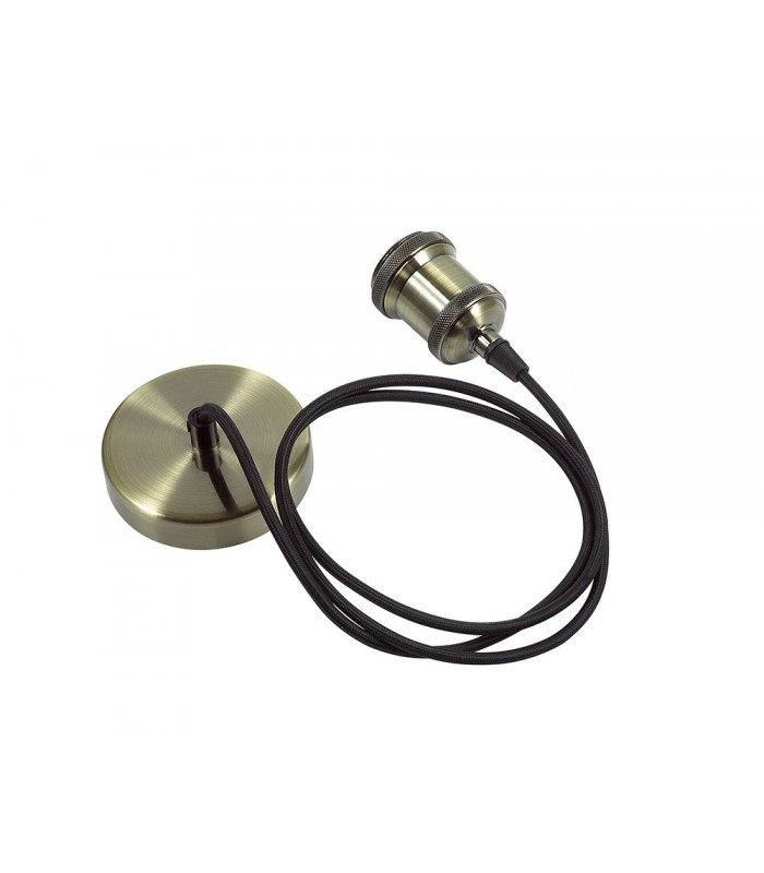 1.5m Suspension Kit 1 Light Antique Brass, Antique Base and Black Braided Cable, E27 Max 60W, c, w Ceiling Bracket - 7
