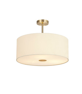 Baymont Antique Brass 3 Light E27 Semi Flush With 50cm x 20cm Faux Silk Shade Ivory Pearl/White Laminate-1