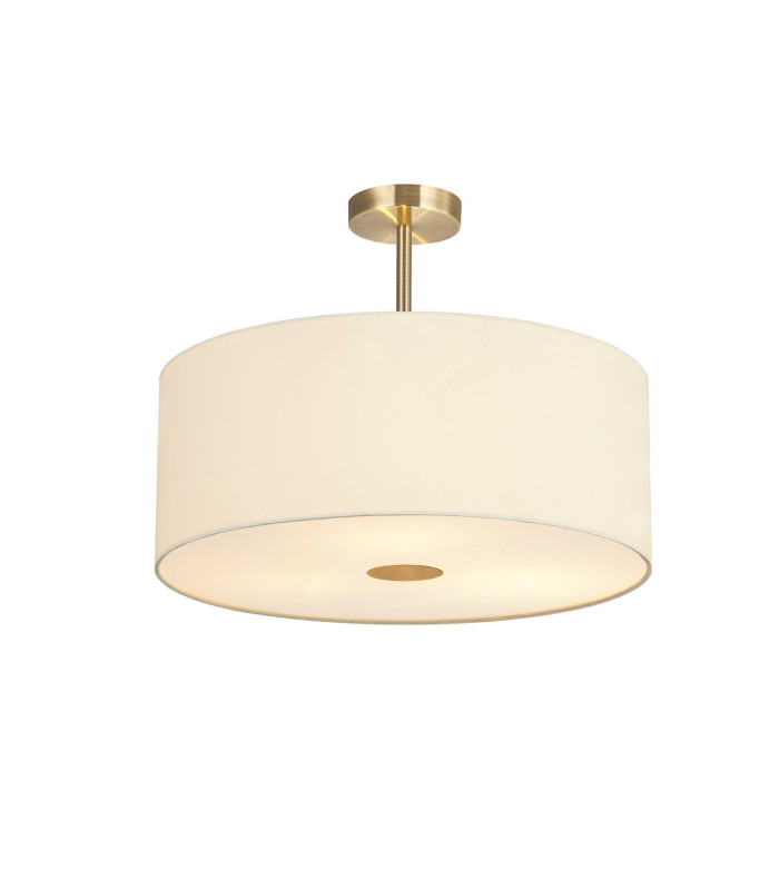 Baymont Antique Brass 3 Light E27 Semi Flush With 50cm x 20cm Faux Silk Shade Ivory Pearl/White Laminate-1