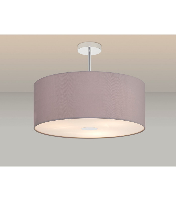 Baymont Polished Chrome 3 Light E27 Semi Flush With 50cm x 20cm Faux Silk Shade Grey/White Laminate-2