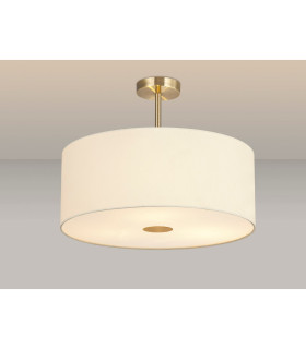 Baymont Antique Brass 3 Light E27 Semi Flush With 50cm x 20cm Faux Silk Shade Ivory Pearl/White Laminate-2