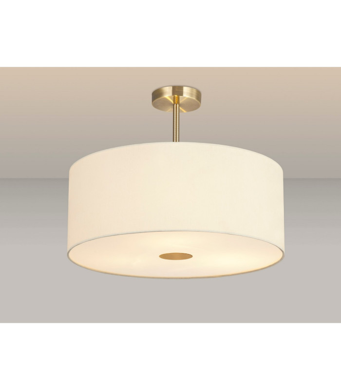 Baymont Antique Brass 3 Light E27 Semi Flush With 50cm x 20cm Faux Silk Shade Ivory Pearl/White Laminate-2