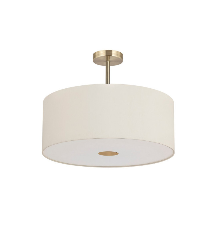 Baymont Antique Brass 3 Light E27 Semi Flush With 50cm x 20cm Faux Silk Shade Ivory Pearl/White Laminate-4