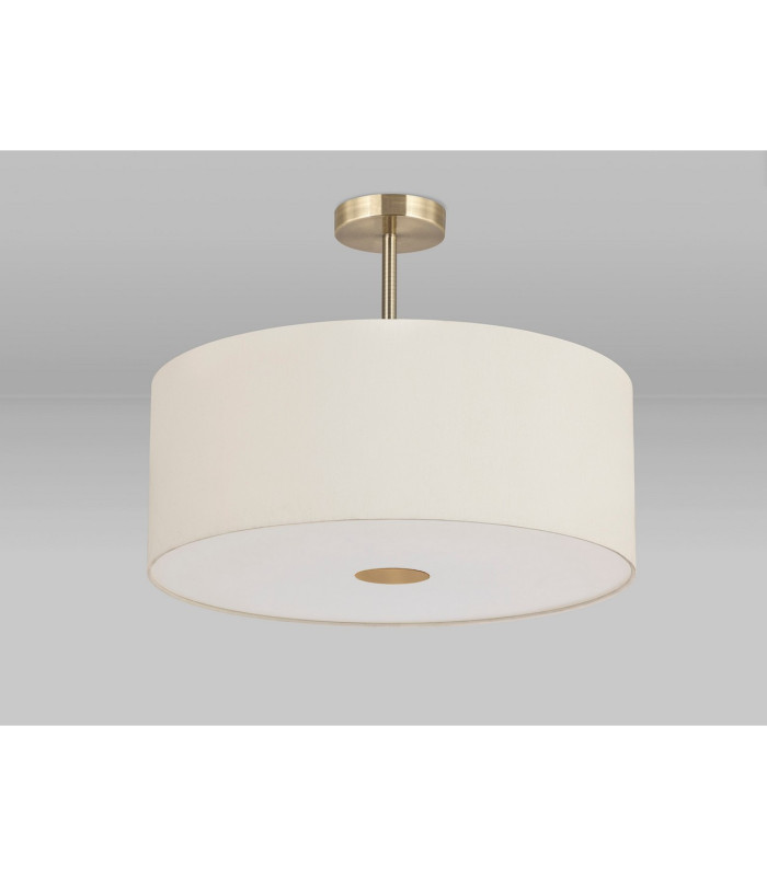 Baymont Antique Brass 3 Light E27 Semi Flush With 50cm x 20cm Faux Silk Shade Ivory Pearl/White Laminate-13