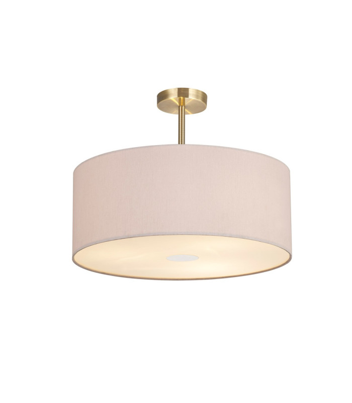 Baymont Antique Brass 3 Light E27 Semi Flush With 50cm x 20cm Dual Faux Silk Shade Nude Beige/Moonlight-1