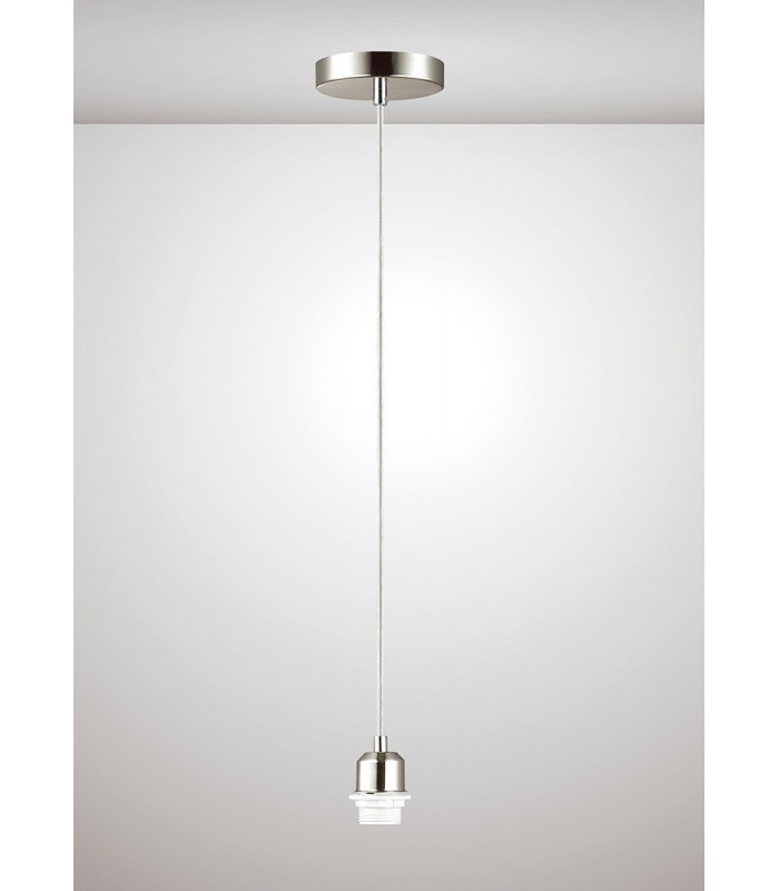 1.5m Suspension Kit 1 Light Satin Nickel, Clear Cable, E27 Max 60W, c, w Ceiling Bracket - 2