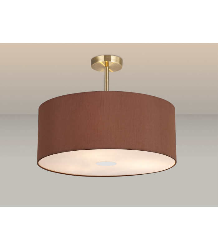 Baymont Antique Brass 3 Light E27 Semi Flush With 50cm x 20cm Dual Faux Silk Shade Cocoa/Grecian Bronze-2