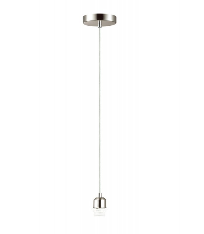 1.5m Suspension Kit 1 Light Satin Nickel, Clear Cable, E27 Max 60W, c, w Ceiling Bracket - 4