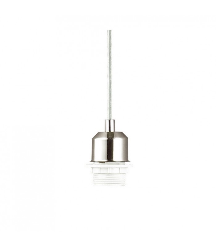 1.5m Suspension Kit 1 Light Satin Nickel, Clear Cable, E27 Max 60W, c, w Ceiling Bracket - 5
