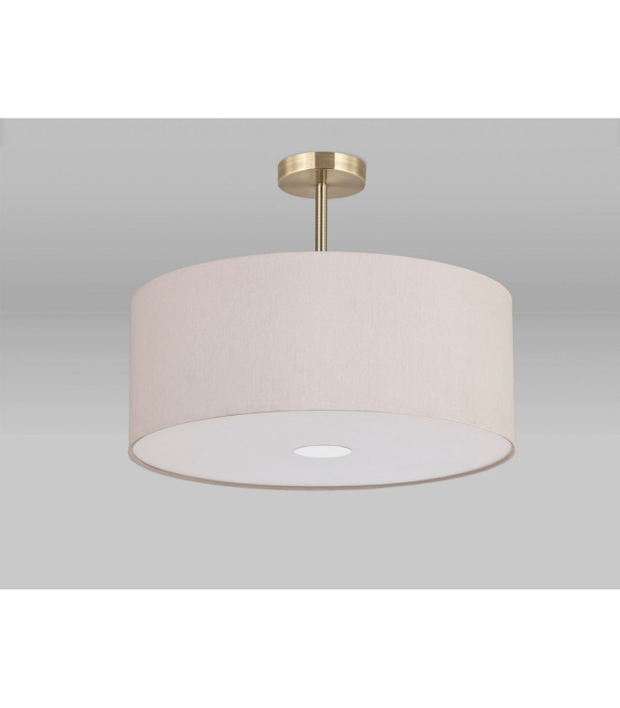 Baymont Antique Brass 3 Light E27 Semi Flush With 50cm x 20cm Dual Faux Silk Shade Nude Beige/Moonlight-13