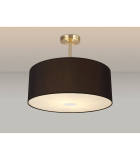 Baymont Antique Brass 3 Light E27 Semi Flush With 50cm x 20cm Dual Faux Silk Shade Black/Green Olive-2