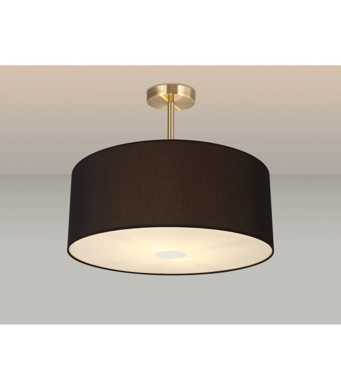 Baymont Antique Brass 3 Light E27 Semi Flush With 50cm x 20cm Dual Faux Silk Shade Black/Green Olive-2