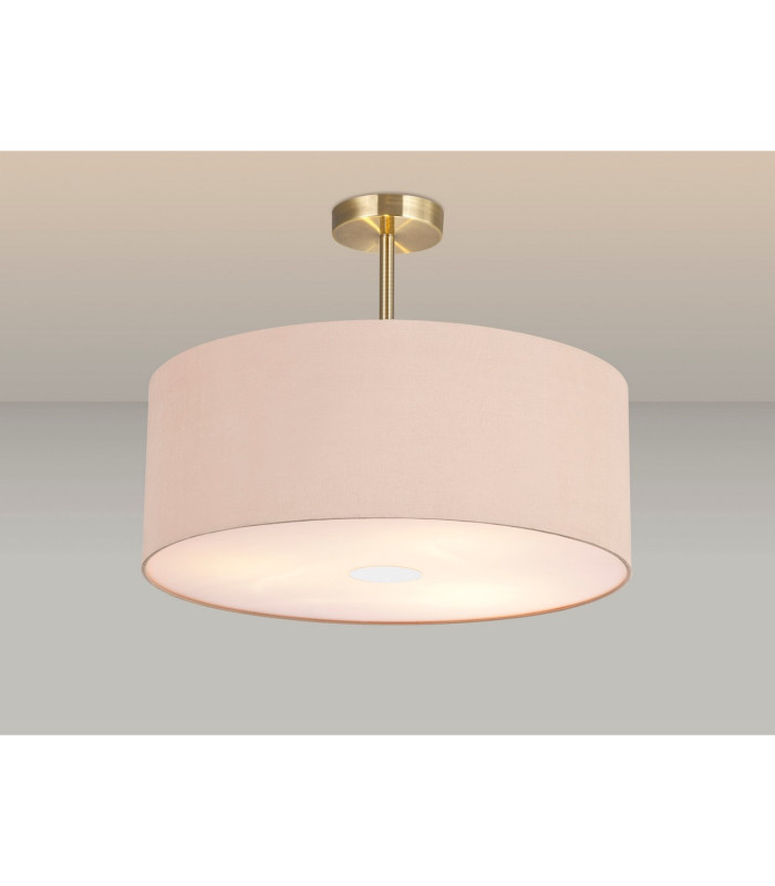 Baymont Antique Brass 3 Light E27 Semi Flush With 50cm x 20cm Dual Faux Silk Shade Antique Gold/Ruby-2