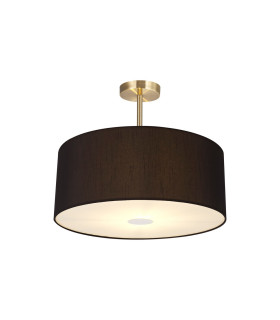 Baymont Antique Brass 3 Light E27 Semi Flush With 50cm x 20cm Faux Silk Shade Black/White Laminate-1