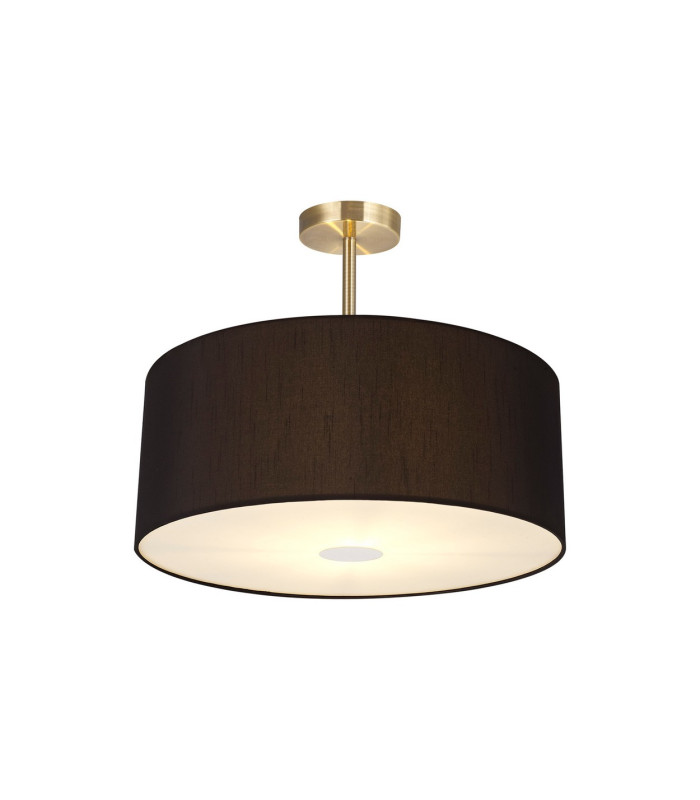 Baymont Antique Brass 3 Light E27 Semi Flush With 50cm x 20cm Faux Silk Shade Black/White Laminate-1