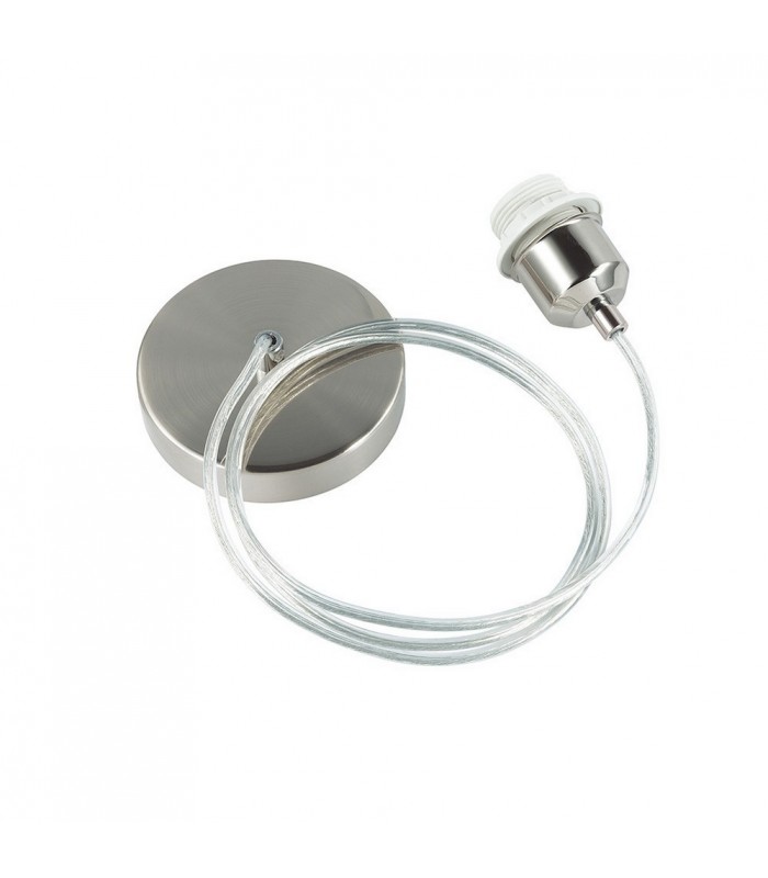 1.5m Suspension Kit 1 Light Satin Nickel, Clear Cable, E27 Max 60W, c, w Ceiling Bracket - 6