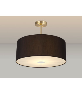 Baymont Antique Brass 3 Light E27 Semi Flush With 50cm x 20cm Faux Silk Shade Black/White Laminate-2